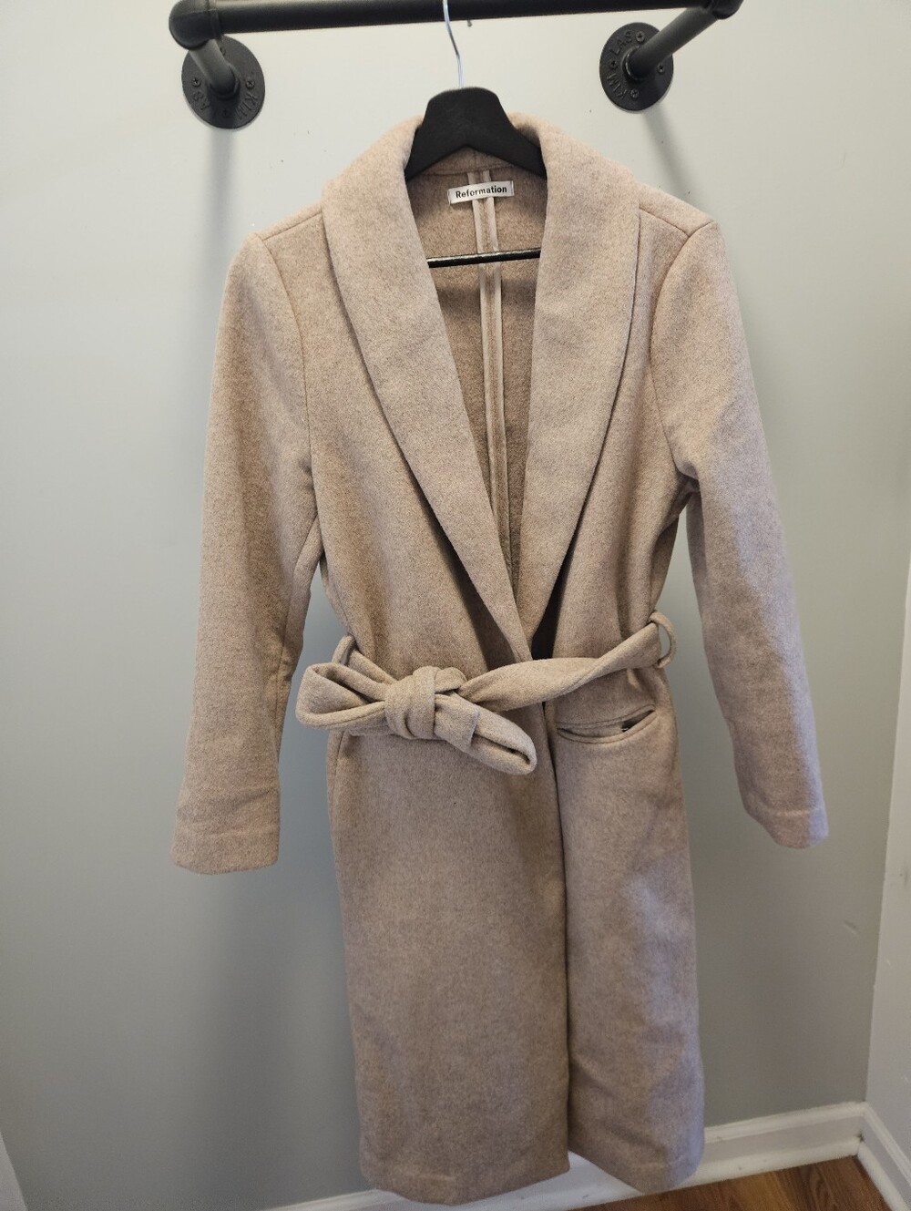 Reformation Downing Wool Long Coat Camel Brown